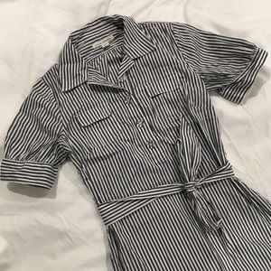 Sz 2 Pinstripe Belted Shirt Dress